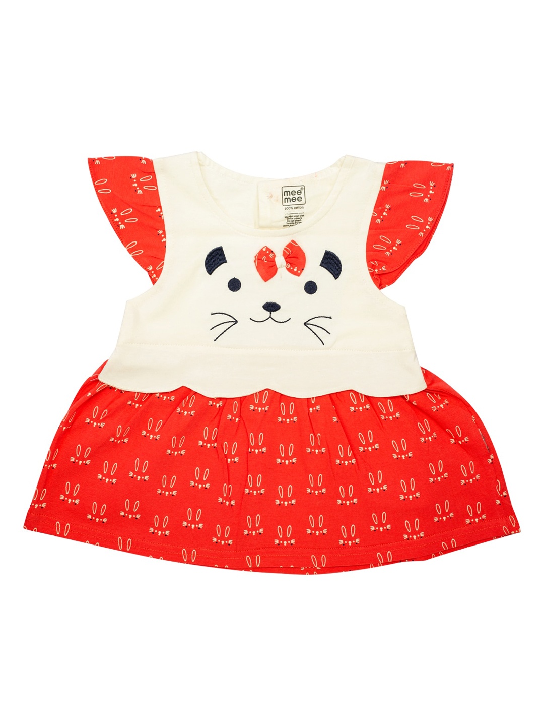 

MeeMee Girls Red & Cream-Coloured Printed Fit & Flare Dress