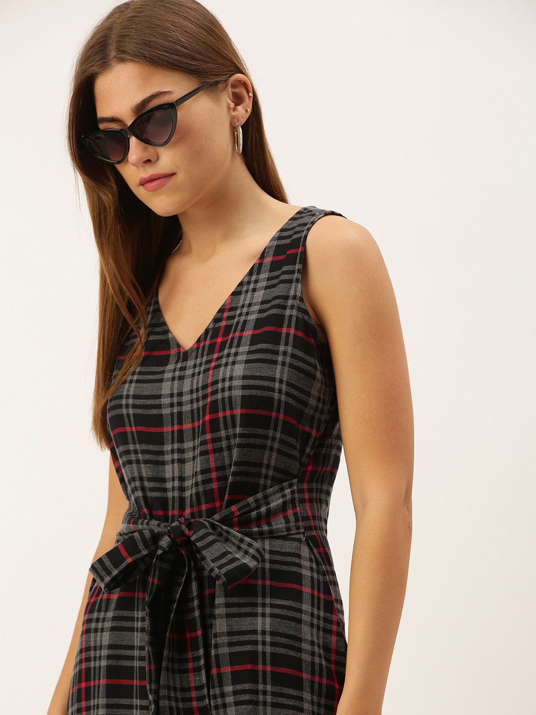 

AND Women Black & Red Checked Basic Jumpsuit