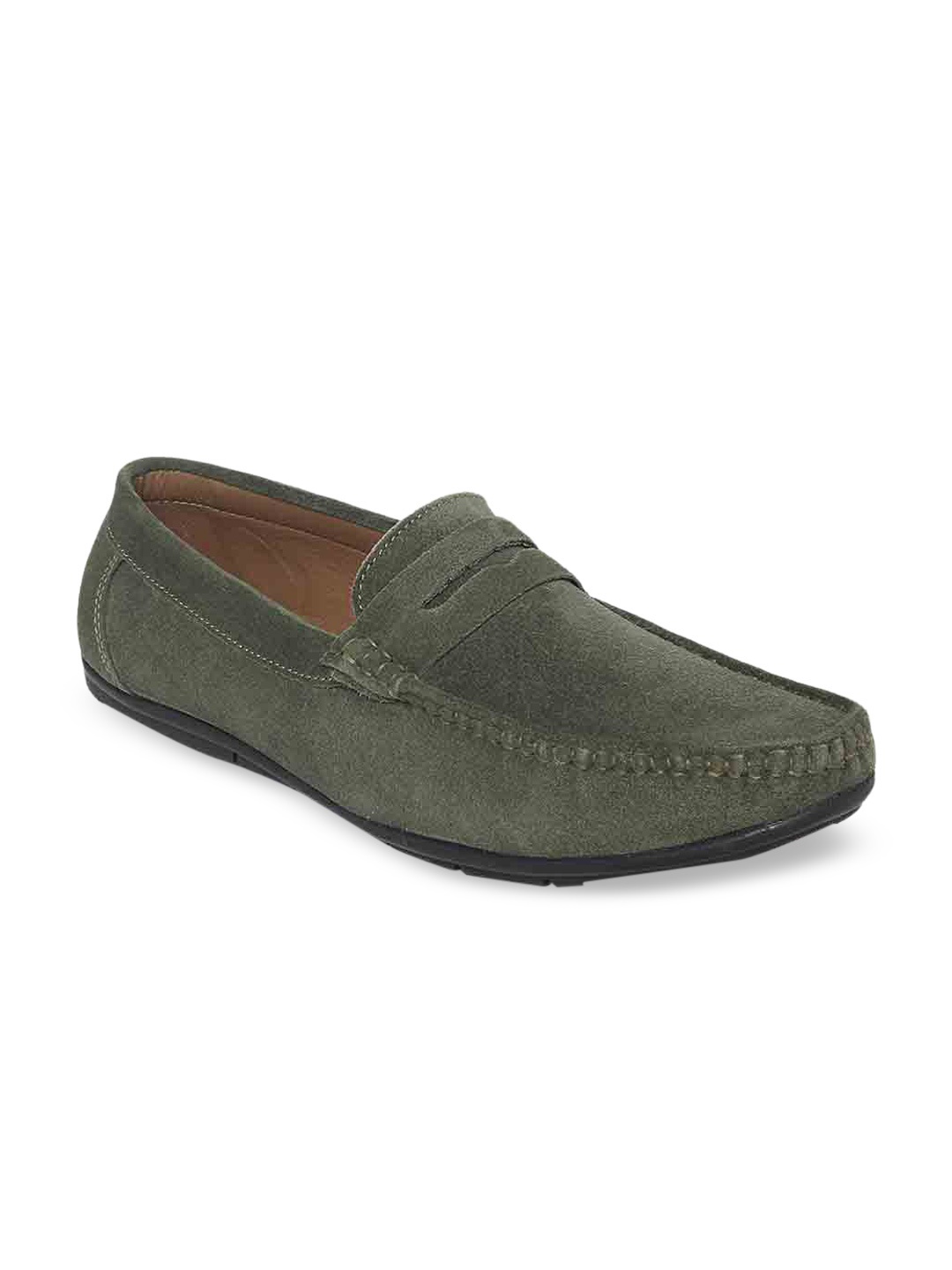 

LOUIS STITCH Men Classic Handmade Suede Driving Loafers, Green
