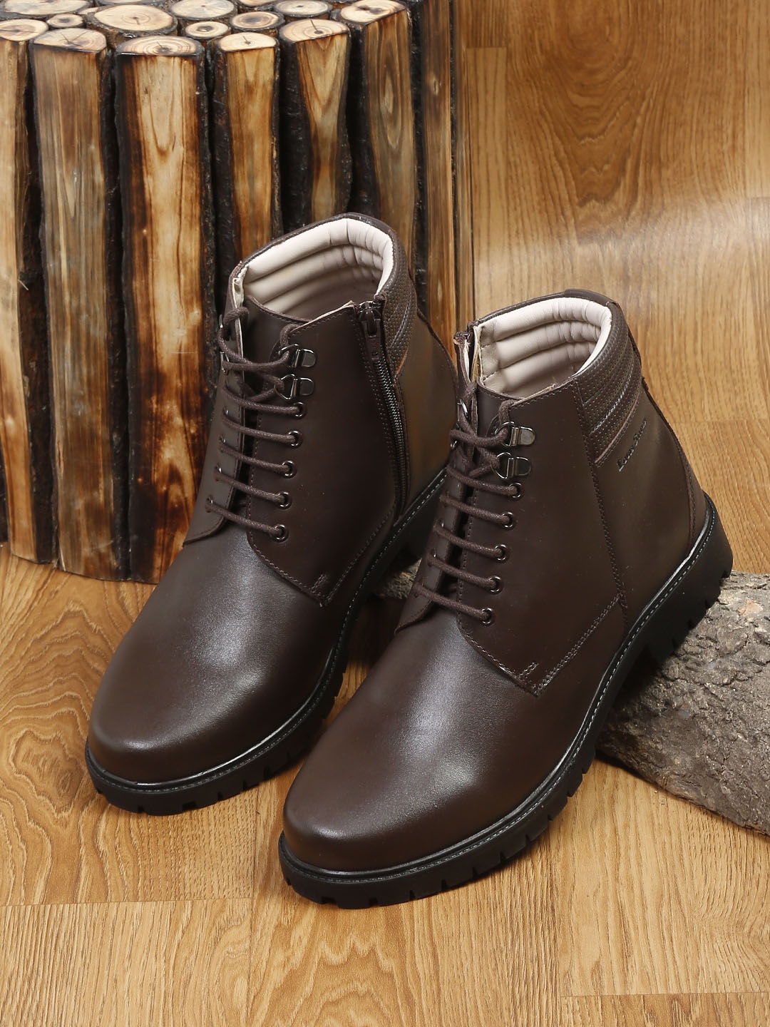 

LOUIS STITCH Men Brown Genuine Leather Flat Boots