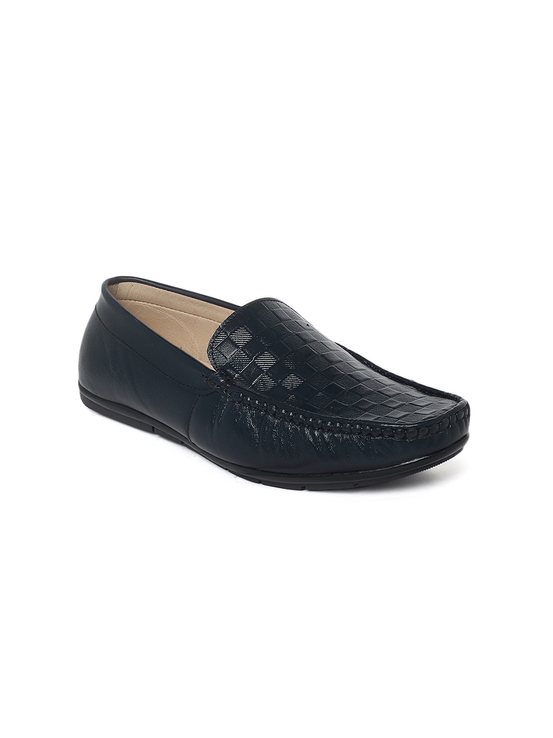 

LOUIS STITCH Men Blue Textured Leather Loafers