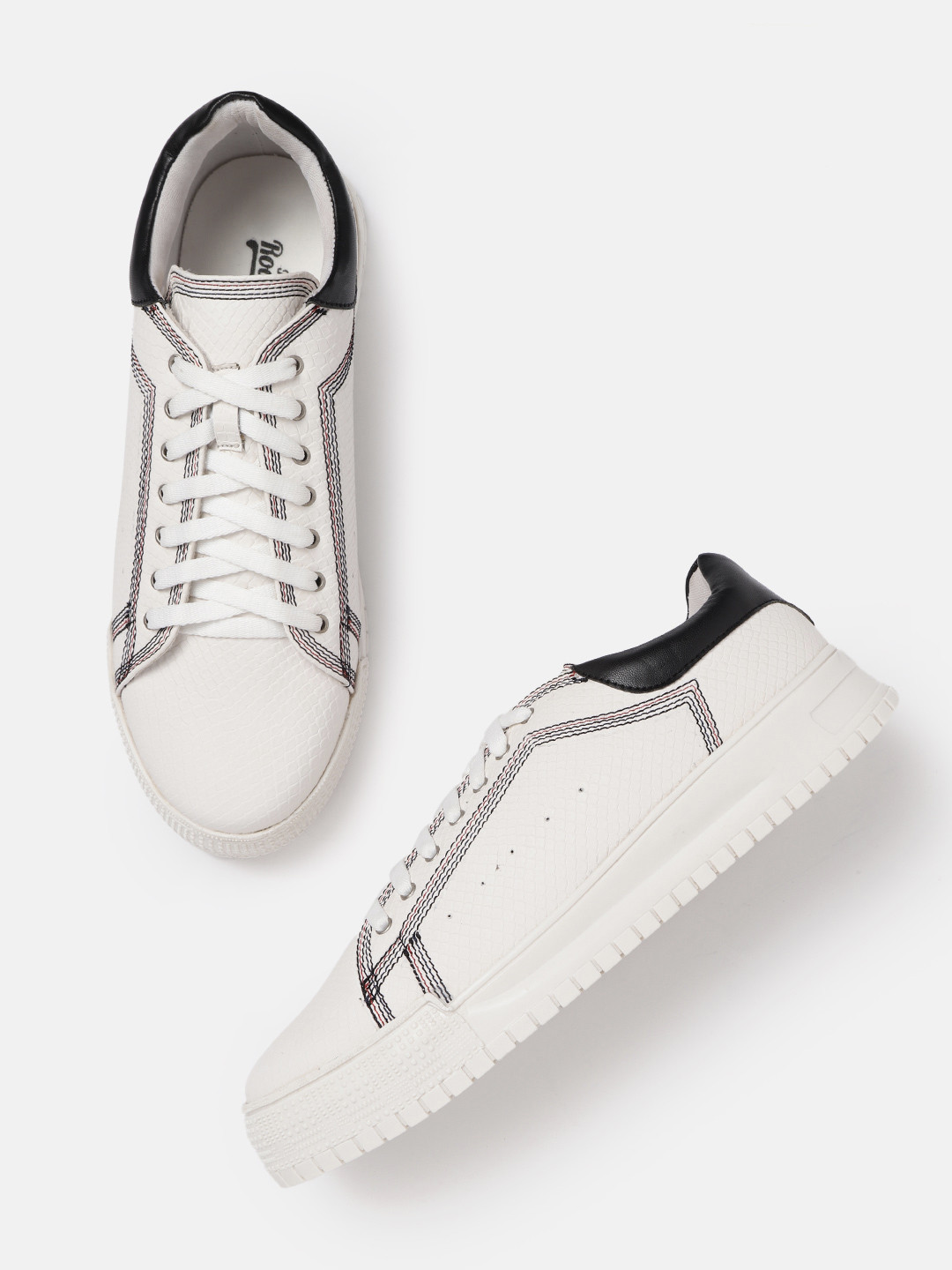 

Roadster Women White Snakeskin Textured Sneakers