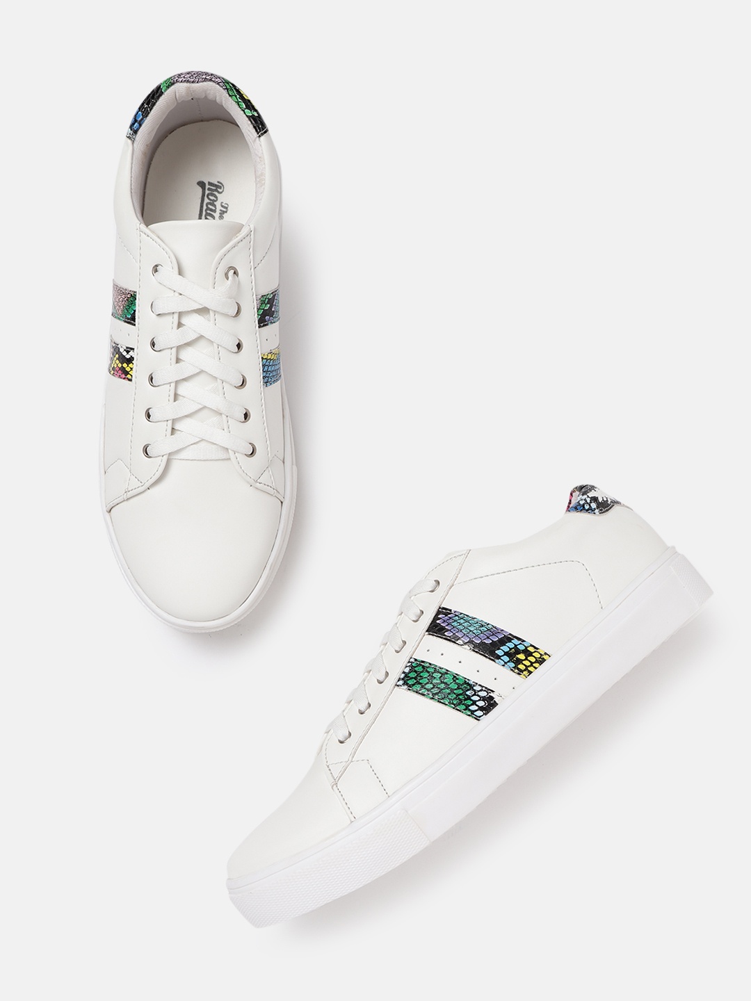 

Roadster Women White Sneakers with Snakeskin Print Detail