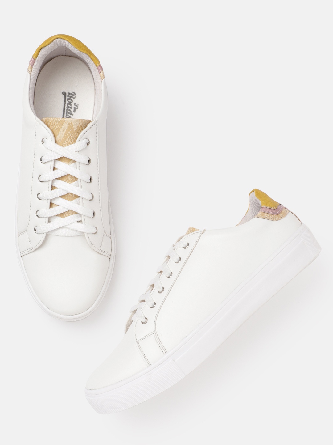 

Roadster Women White & Beige Solid Sneakers with Colourblocked Detail