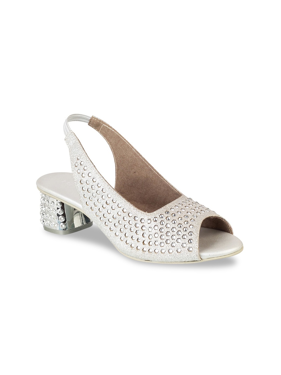 

Metro Silver-Toned Embellished Block Peep Toes with Laser Cuts