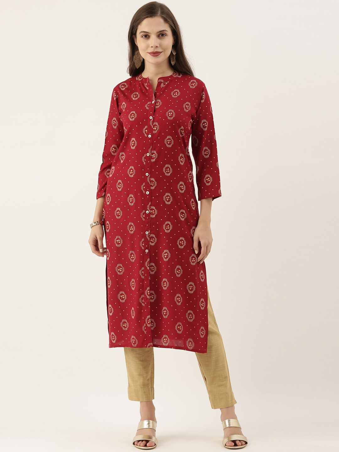 

BEVERLY BLUES Women Maroon Ethnic Motifs Printed Straight Kurta