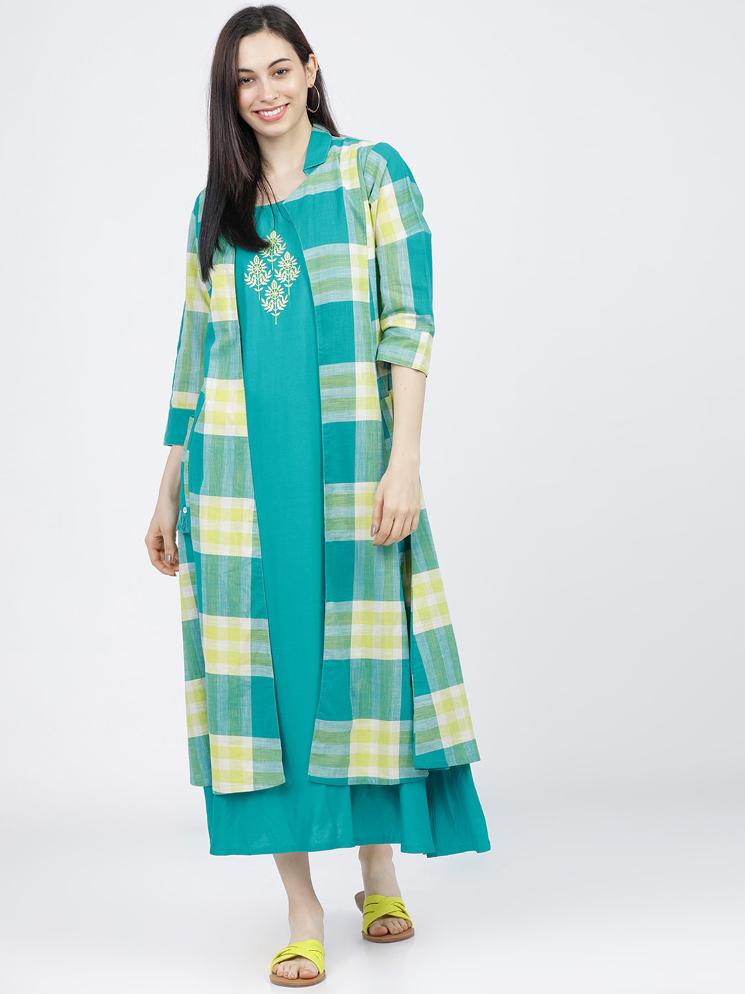 

Vishudh Blue Checked Maxi Dress