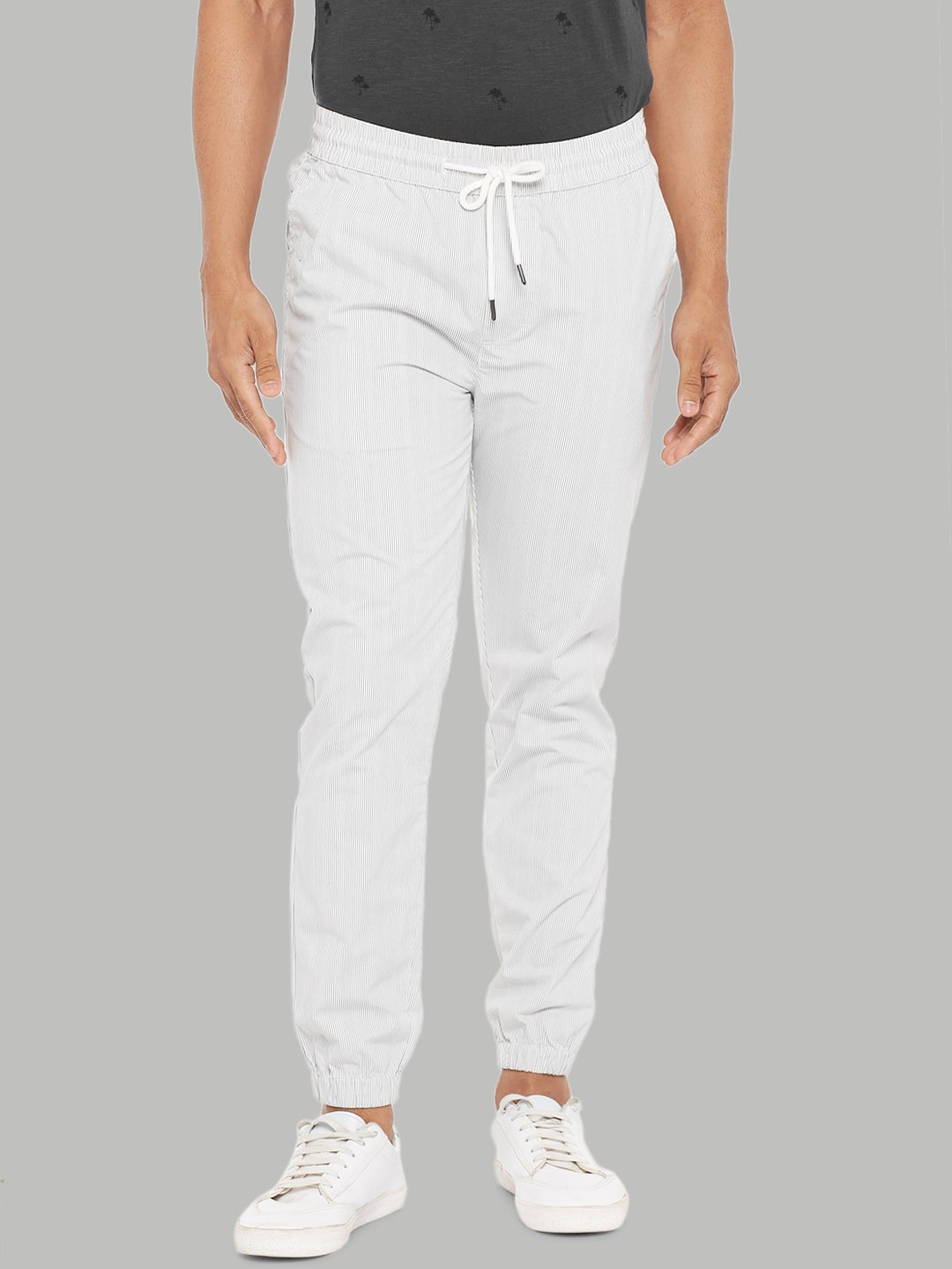 

People Men White Striped Joggers Trousers