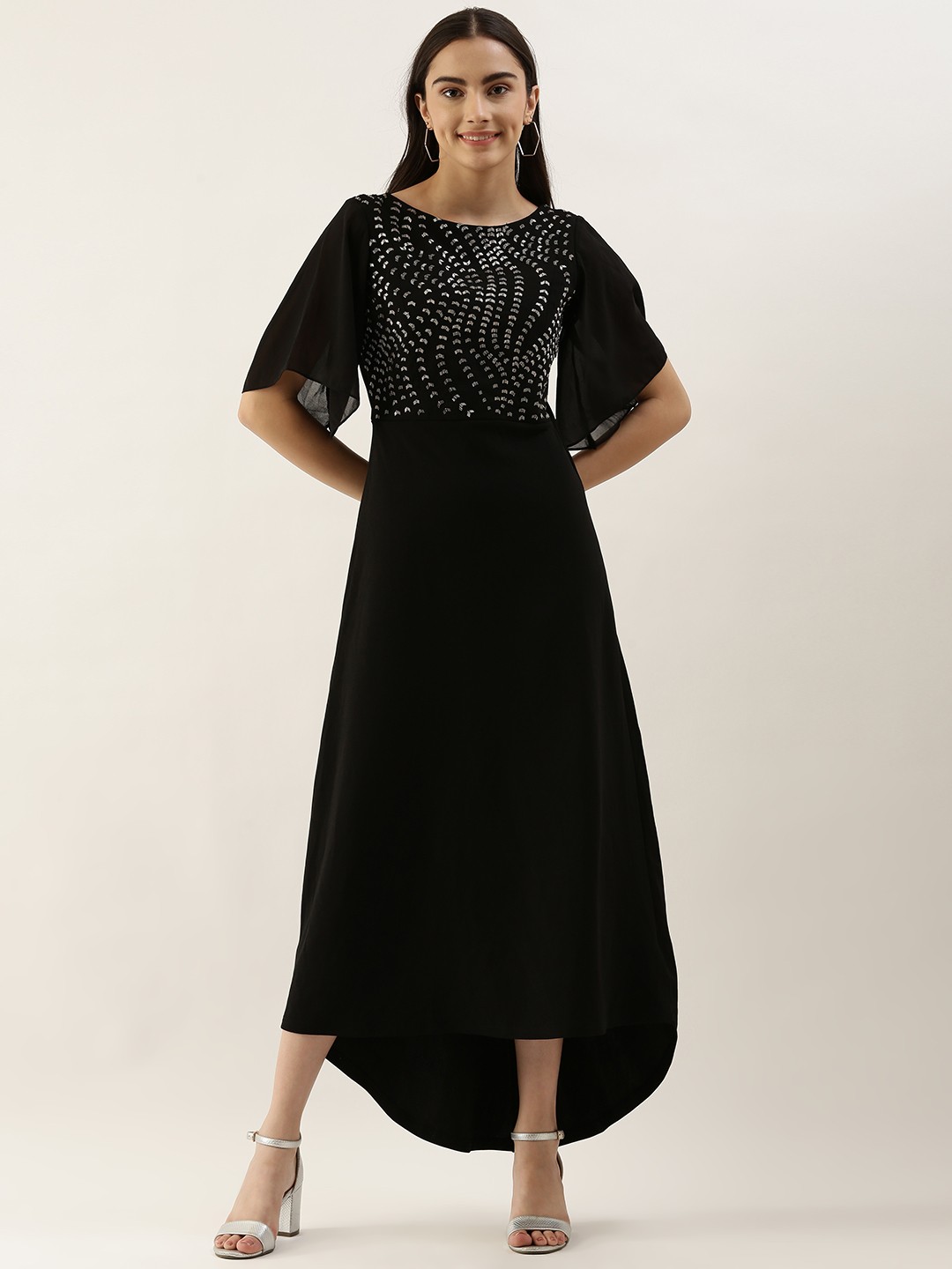 

AND Women Black Embellished Midi Dress