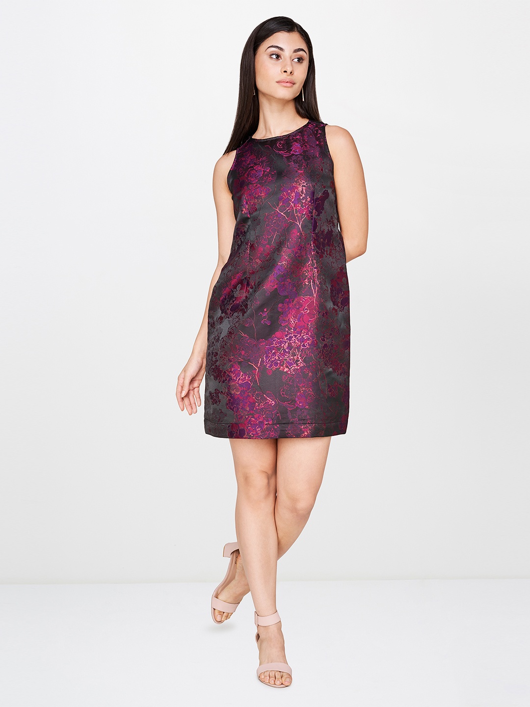 

AND Red & Purple Self Design Bodycon Dress