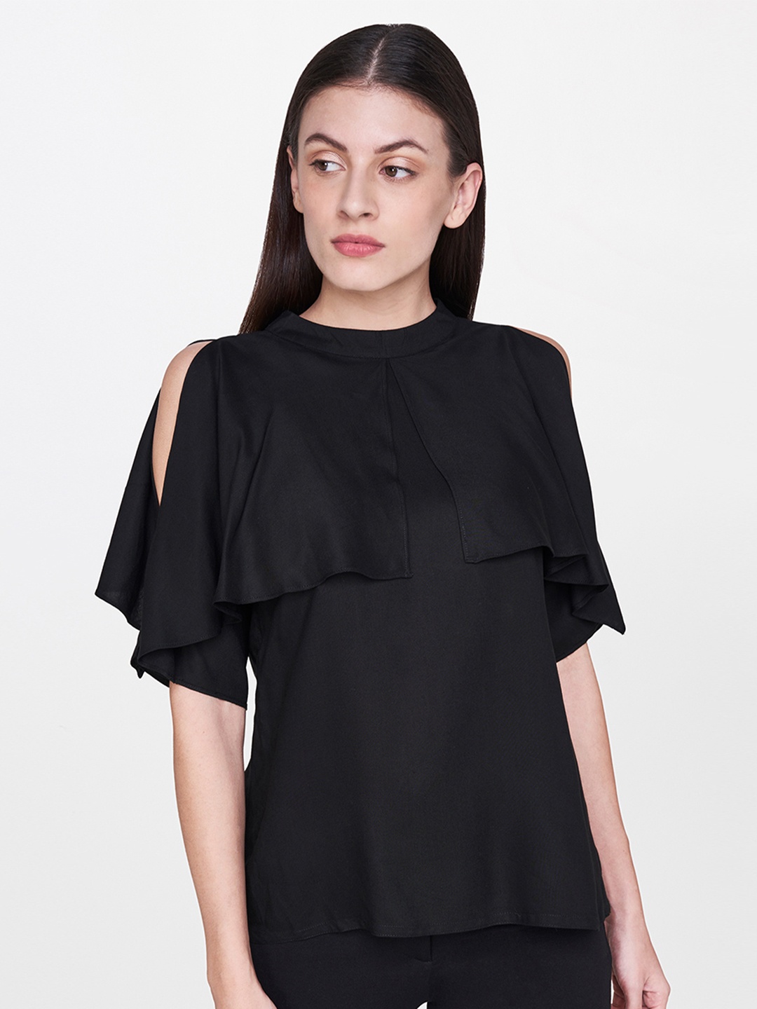 

AND Black Solid High Neck Regular Top