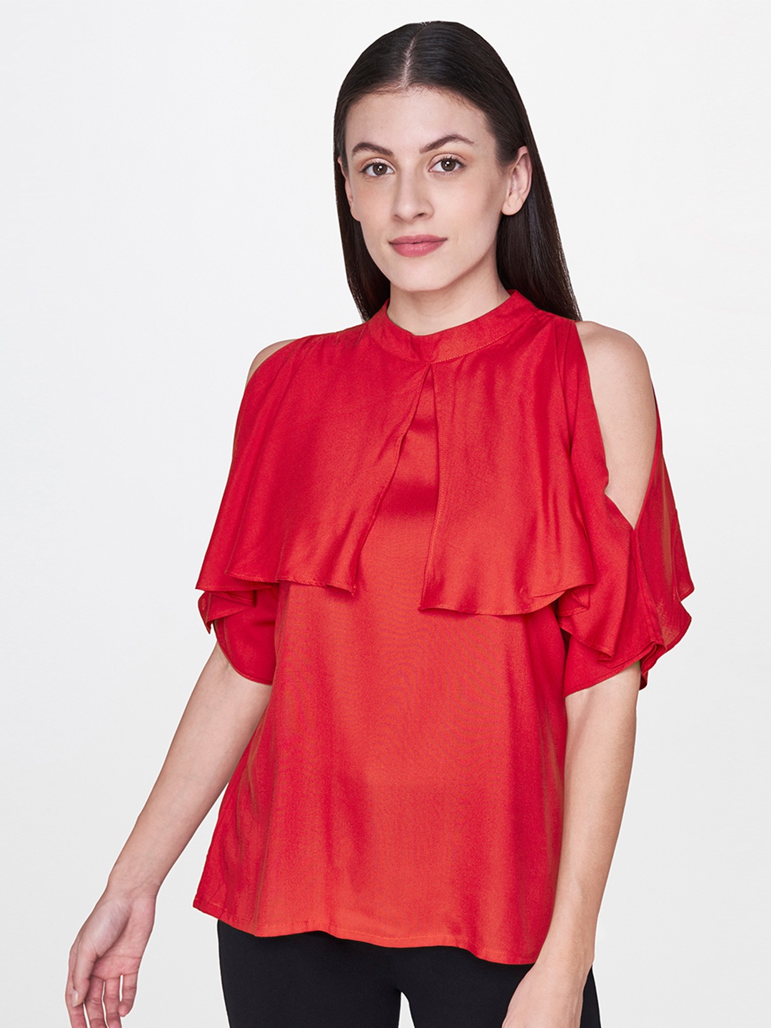 

AND Red Mandarin Collar Top