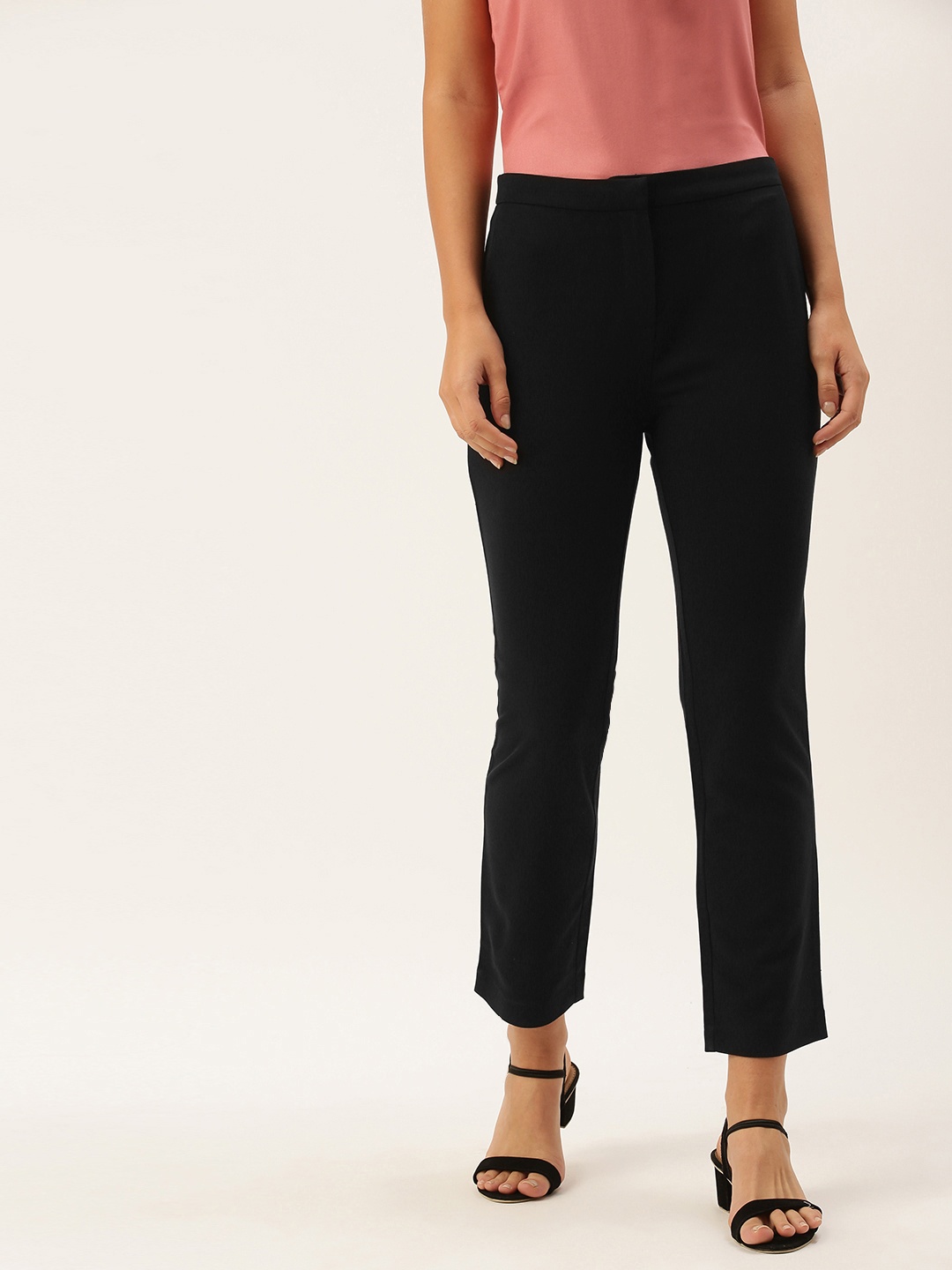 

AND Women Black Slim Fit Regular Trousers