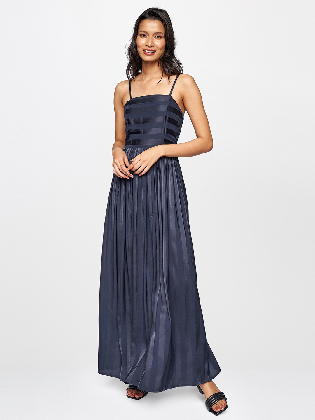 

AND Blue Striped Halter Neck Maxi Dress