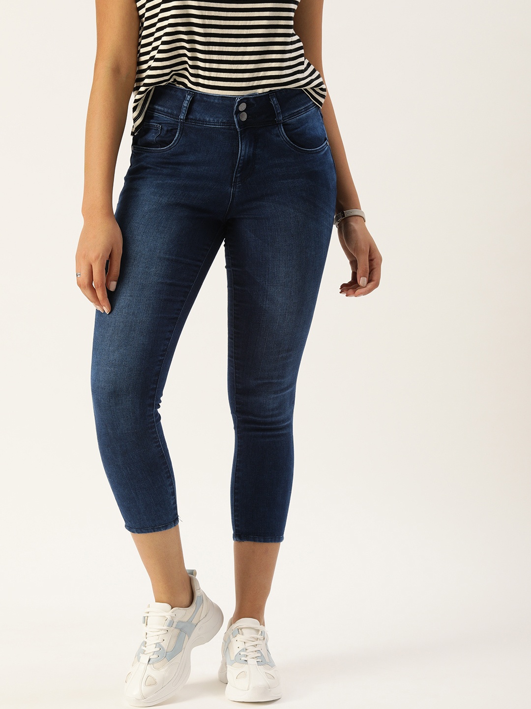 

AND Women Blue Skinny Fit High Rise Light Fade Stretchable Cropped Jeans