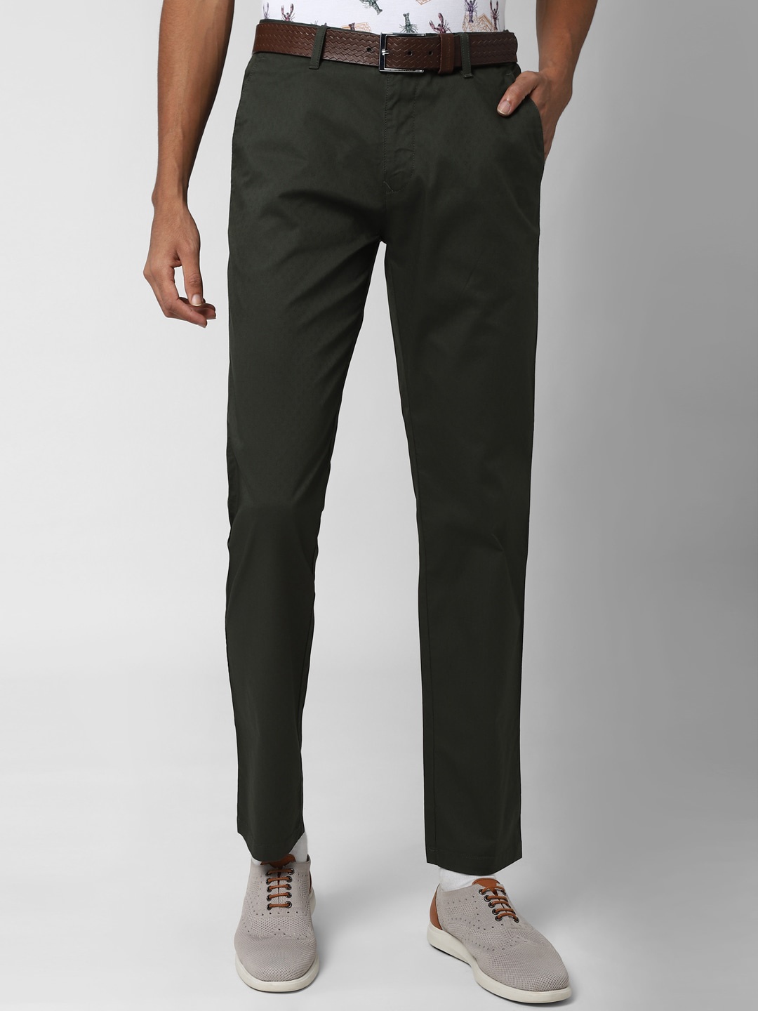 

Peter England Casuals Men Olive Green Slim Fit Trousers