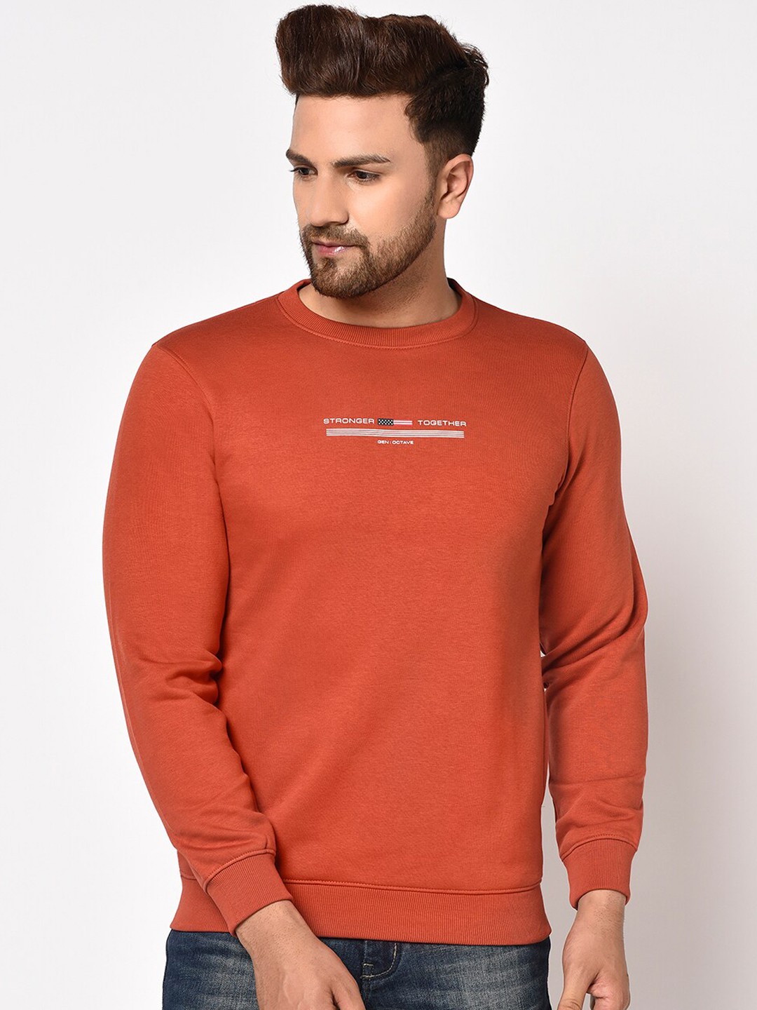 

Octave Men Rust Printed Sweatshirt
