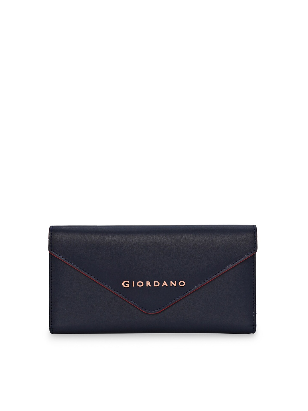 

GIORDANO Women Navy Blue & Red Solid PU Envelope Wallet