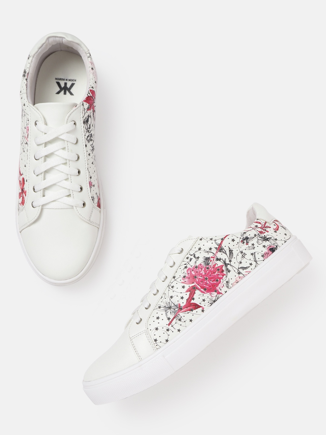 

Kook N Keech Women White & Red Floral Print Sneakers