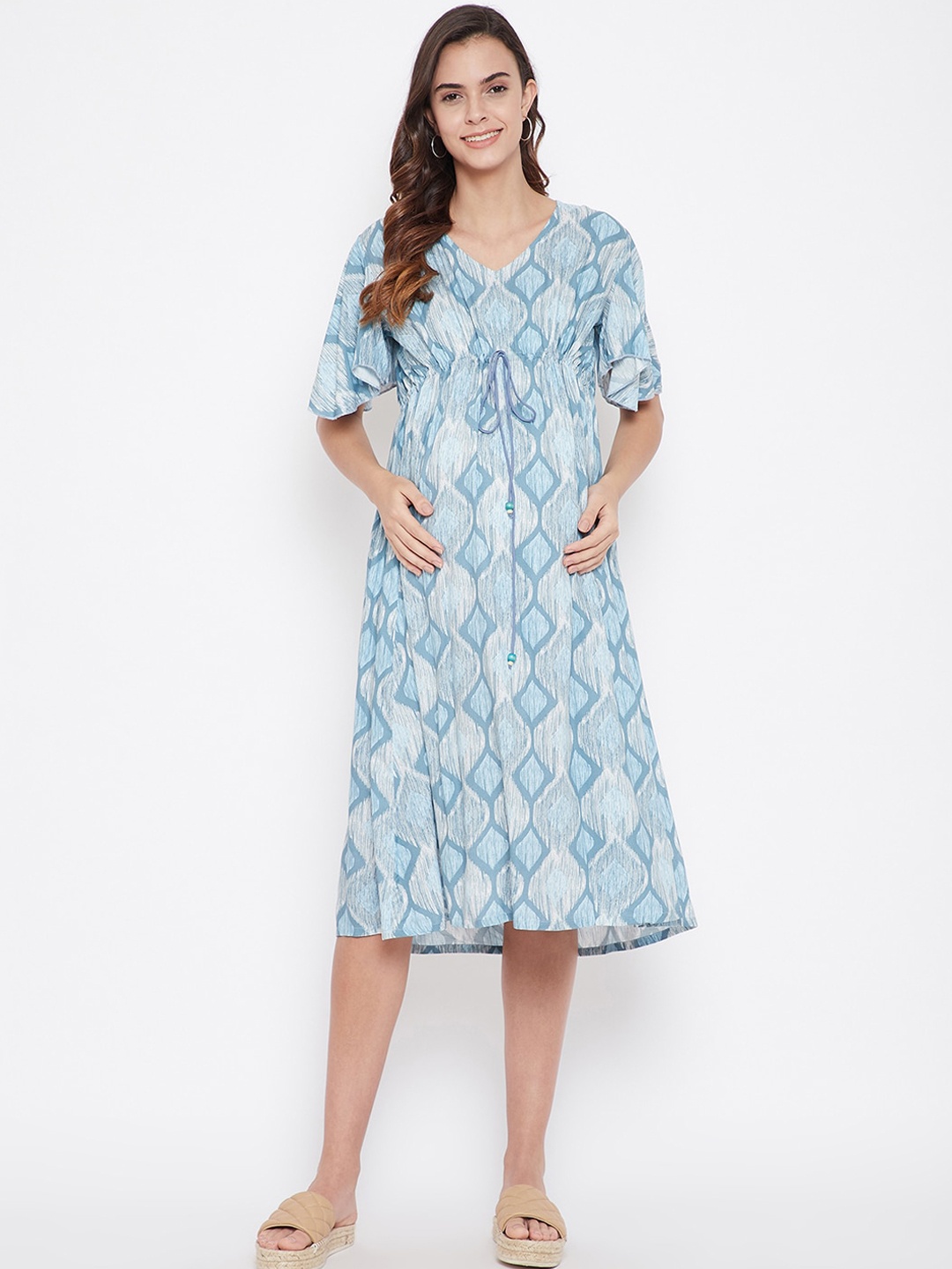 

The Kaftan Company Women Blue Printed A-Line Maternity Dress