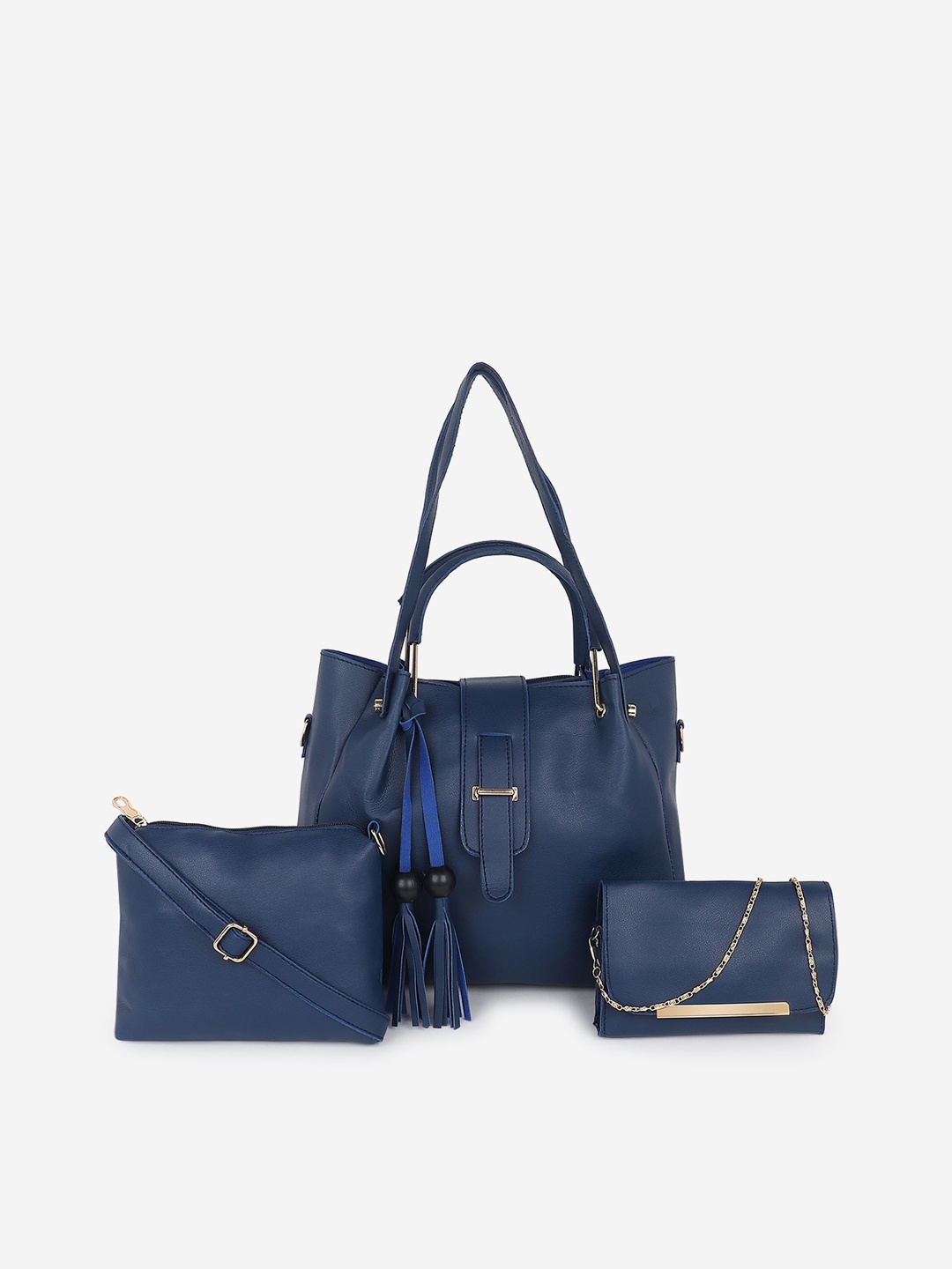 

Stropcarry Blue Set of 3 Tasselled Structured Shoulder Bags with Pouch