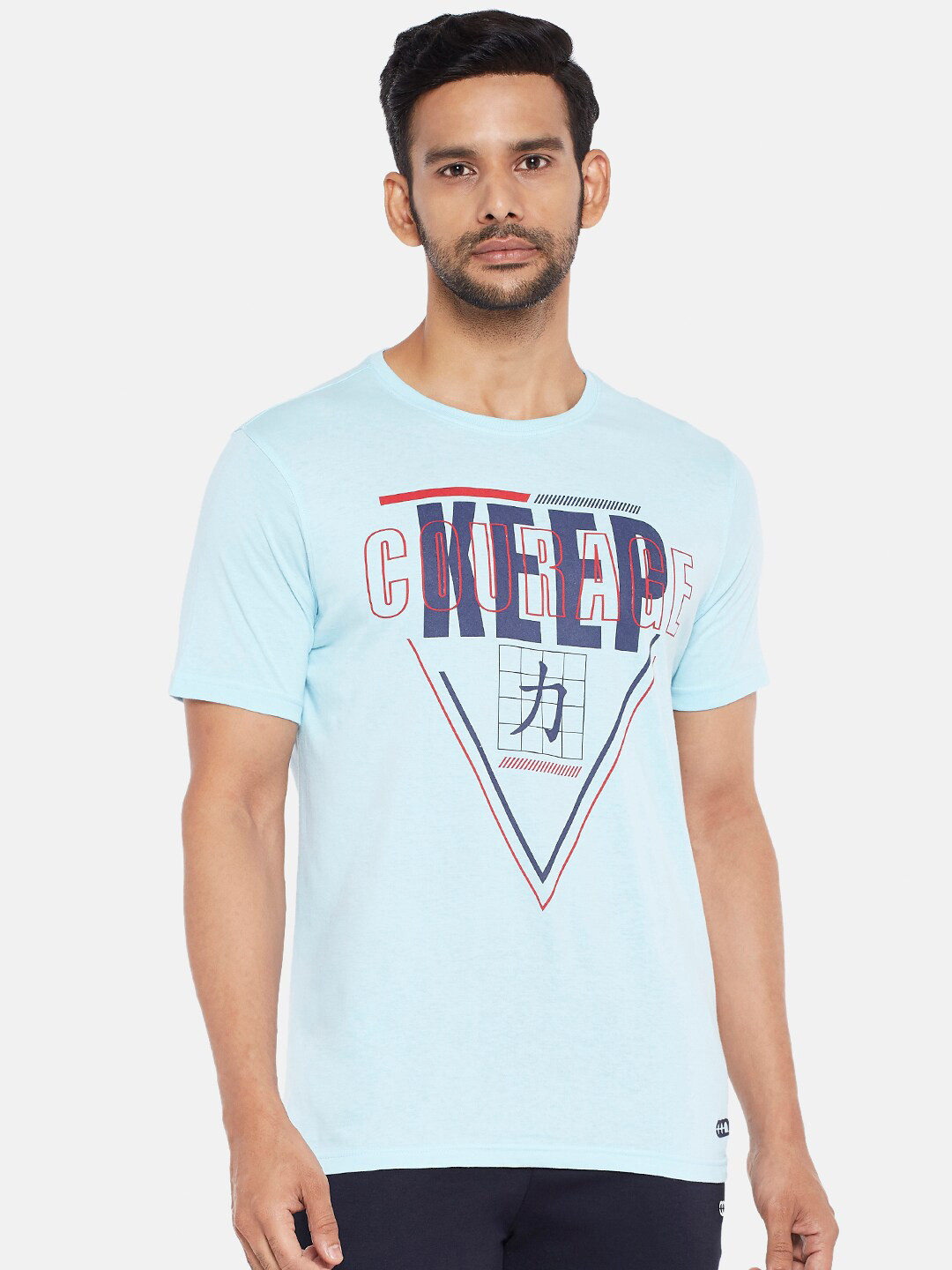 

Ajile by Pantaloons Men Blue Typography Printed Cotton Slim Fit Pure Cotton T-shirt