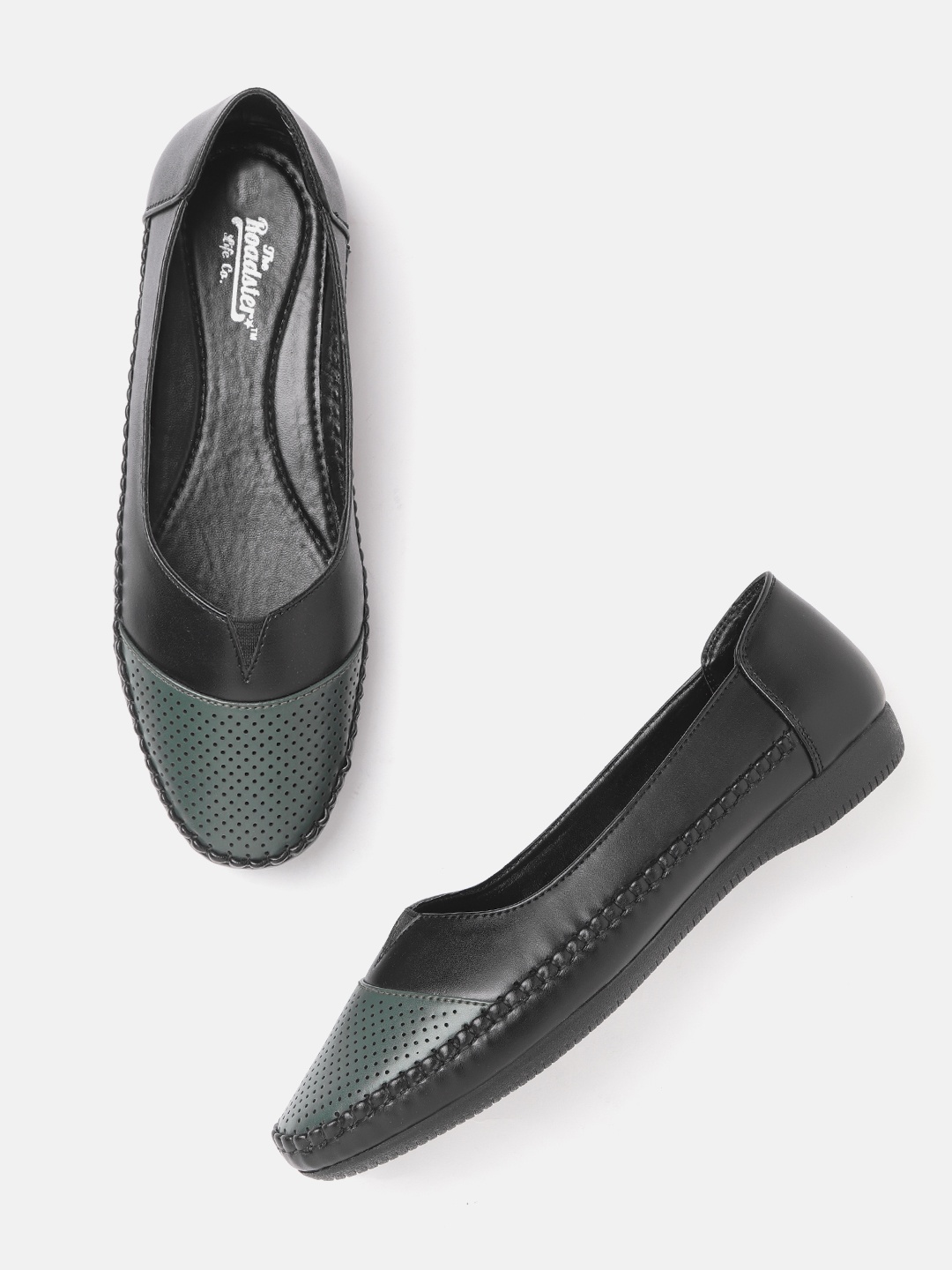 

Roadster Women Black & Green Colourblocked Ballerinas with Perforations