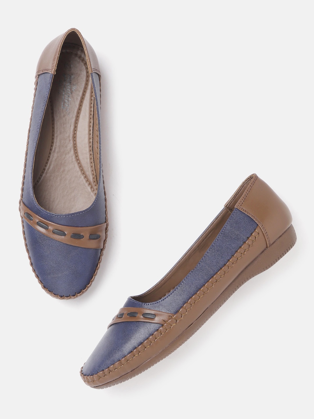 

Roadster Women Navy Blue & Brown Colourblocked Ballerinas Flats