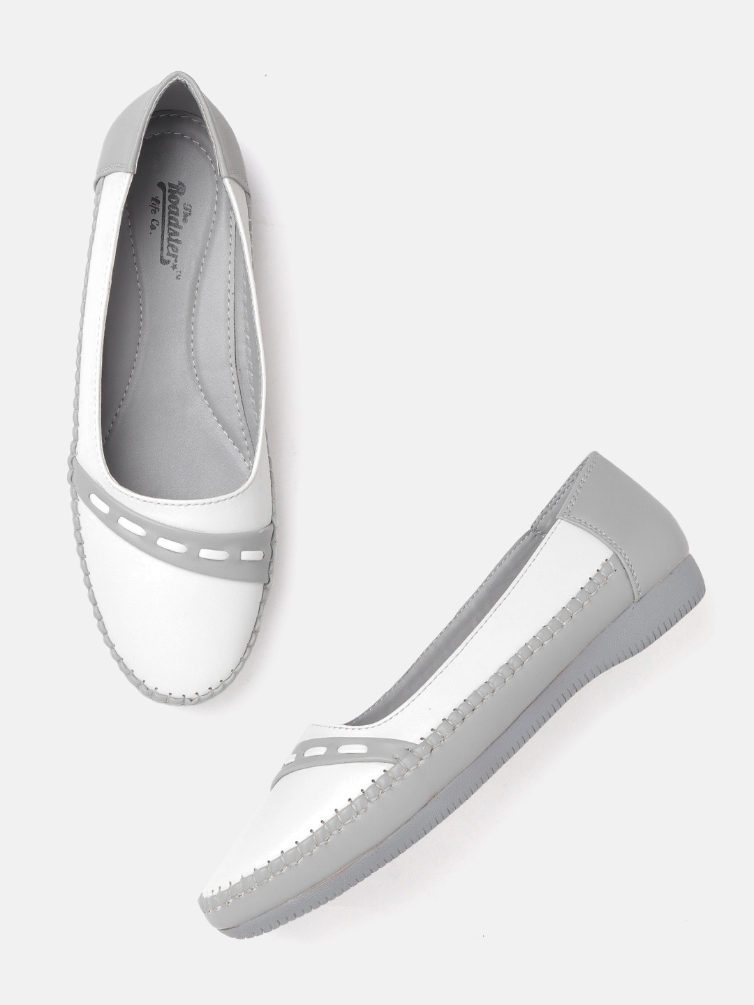 

Roadster Women White & Grey Colourblocked Ballerinas