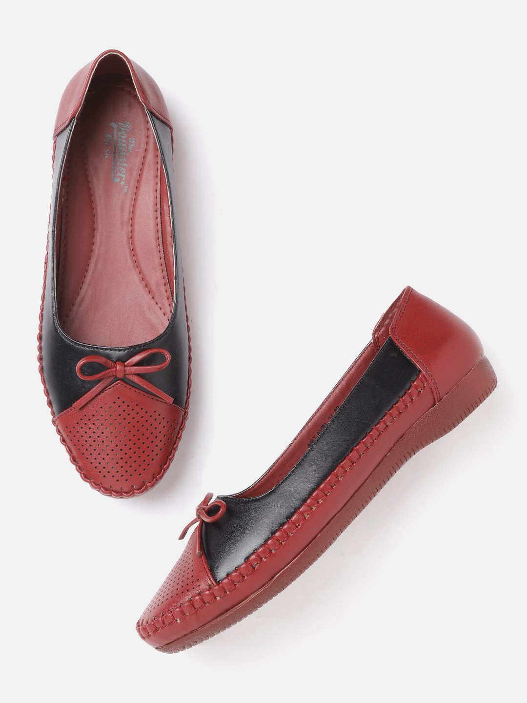 

Roadster Women Maroon & Black Colourblocked Ballerinas with Bow Detail