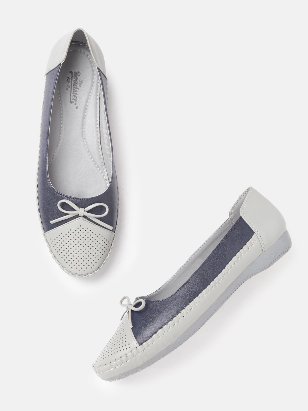 

Roadster Women Navy Blue & Grey Colourblocked Ballerinas with Bows