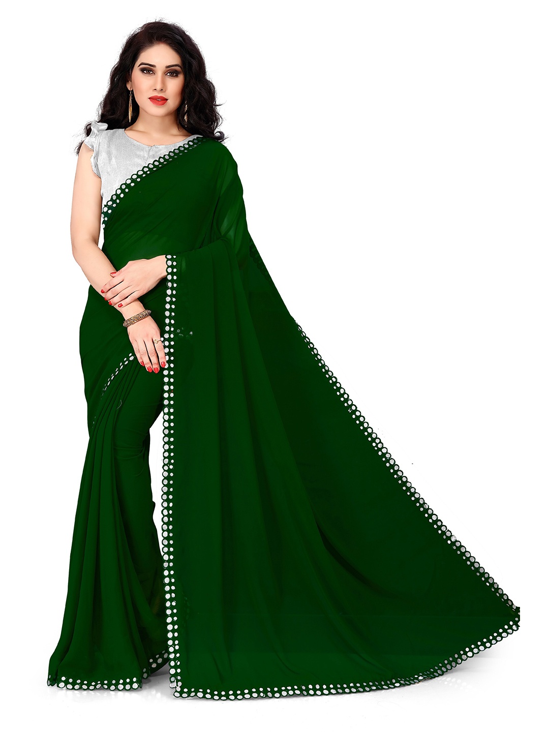 

KALINI Green & Steel Mirror Work Saree