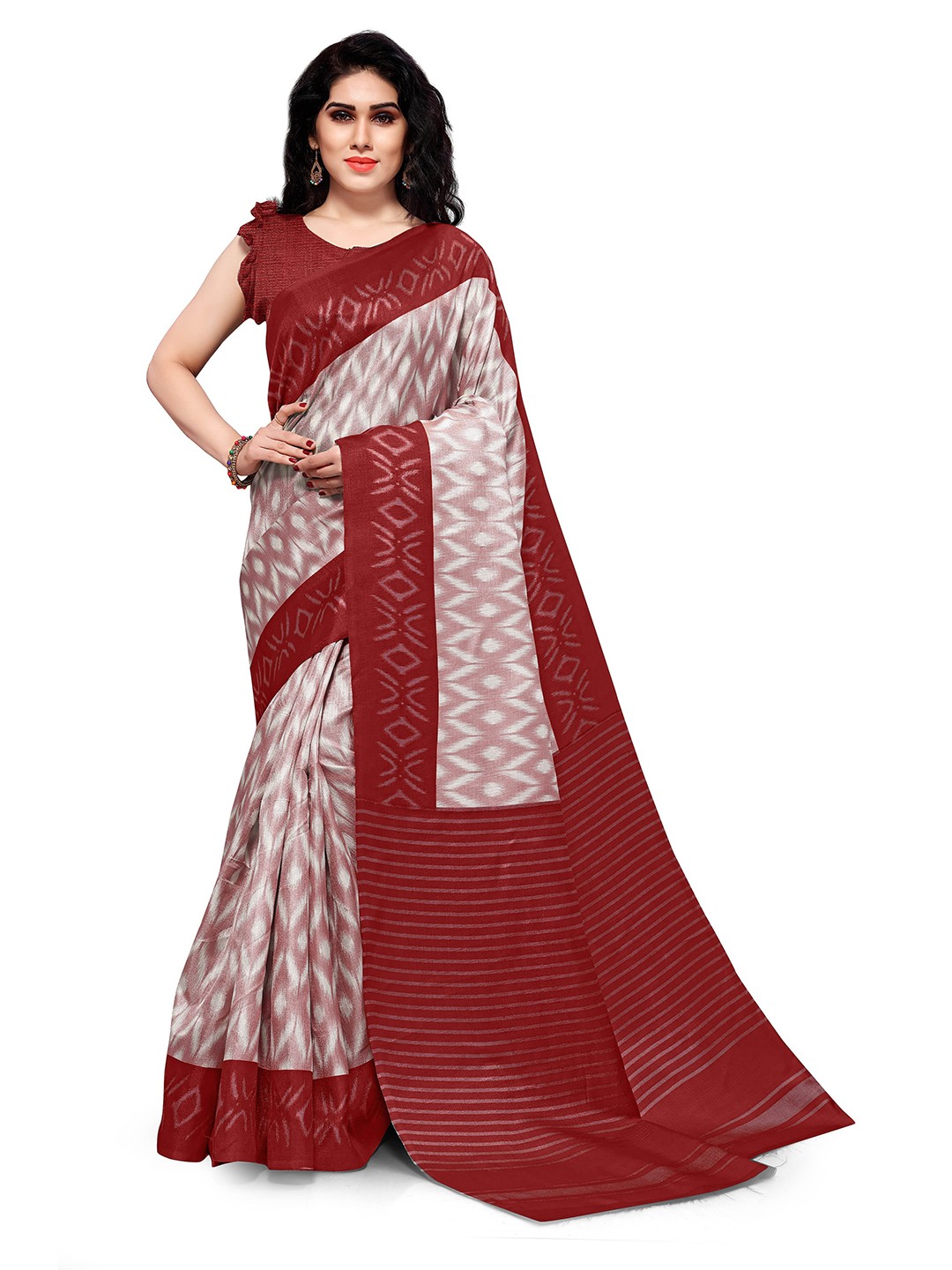 

KALINI Off White & Maroon Art Silk Saree