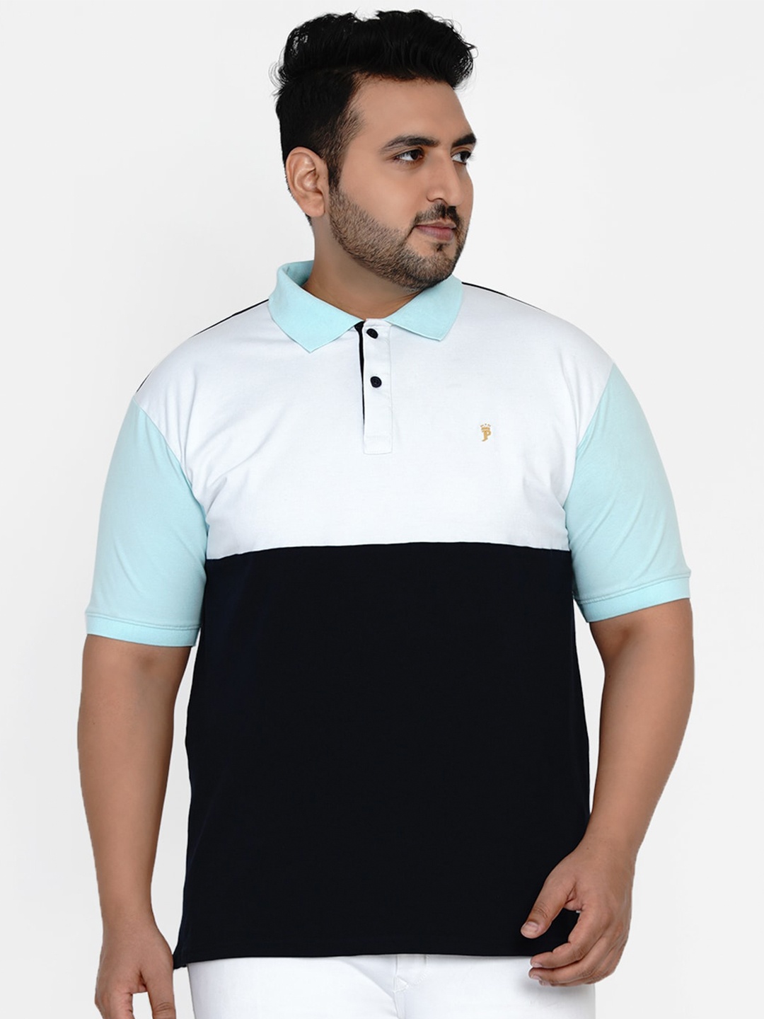 

John Pride Plus Size Colourblocked Polo Collar T-shirt, Navy blue
