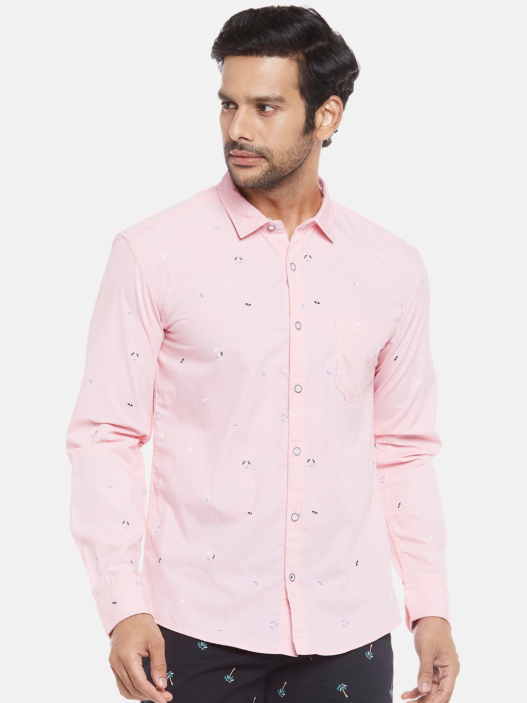 

Urban Ranger by pantaloons Men Pink Slim Fit Printed Casual Shirt
