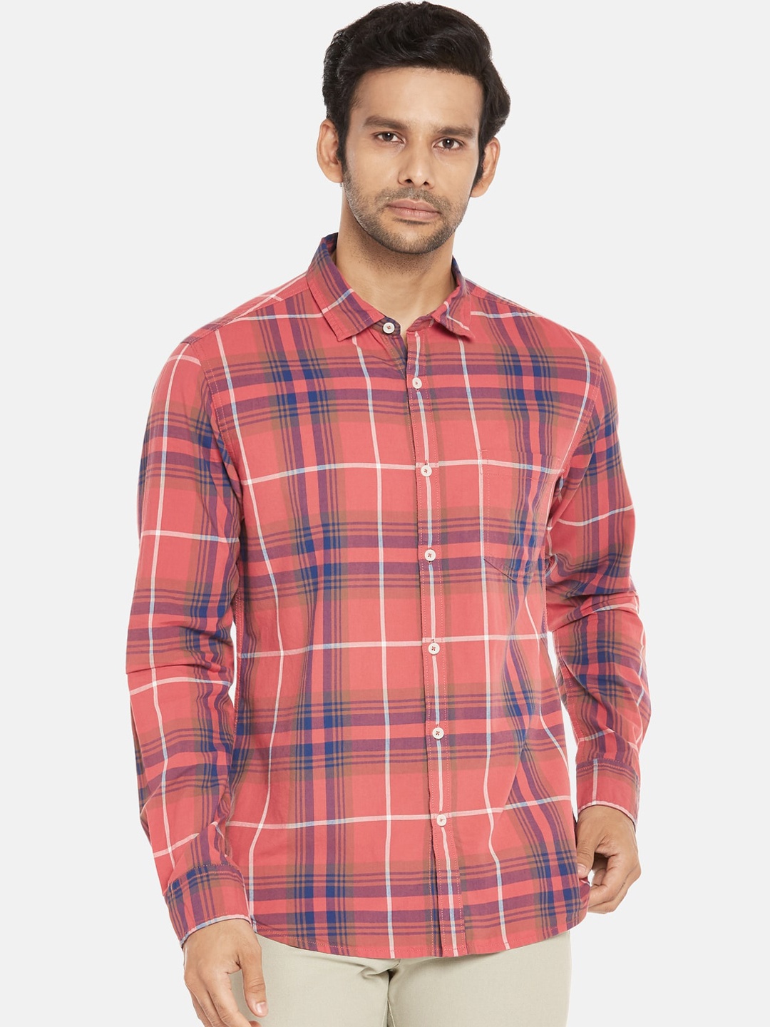 

Urban Ranger by pantaloons Men Coral Slim Fit Tartan Checked Casual Shirt