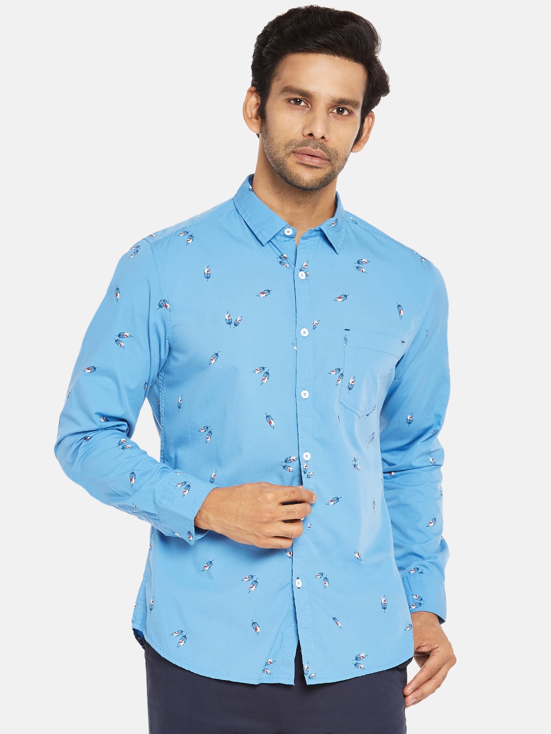 

Urban Ranger by pantaloons Men Blue Slim Fit Printed Casual Shirt