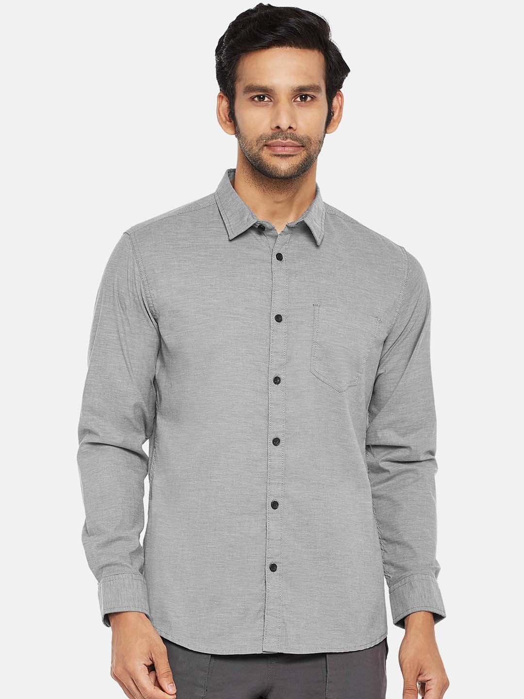 

Urban Ranger by pantaloons Men Grey Solid Slim Fit Casual Shirt