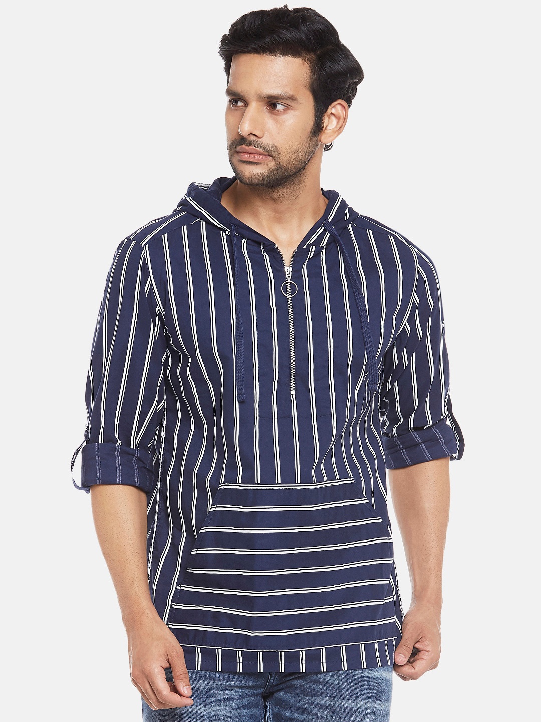 

Urban Ranger by pantaloons Men Navy Blue Striped Casual Shirt