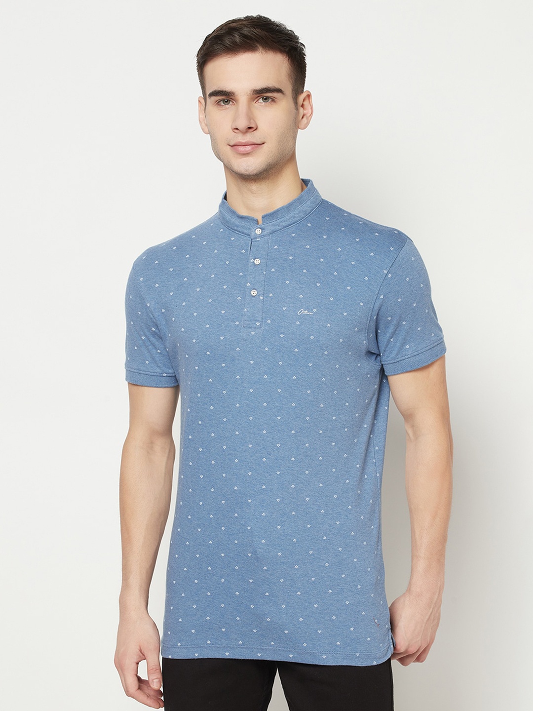

Octave Men Blue Printed Mandarin Collar T-shirt