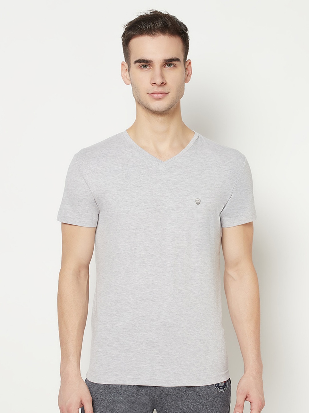 

Octave Men Grey Melange V-Neck Cotton T-shirt