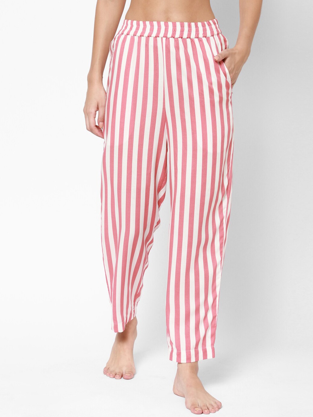 

COASTLAND Women Pink & White Striped Lounge Pants