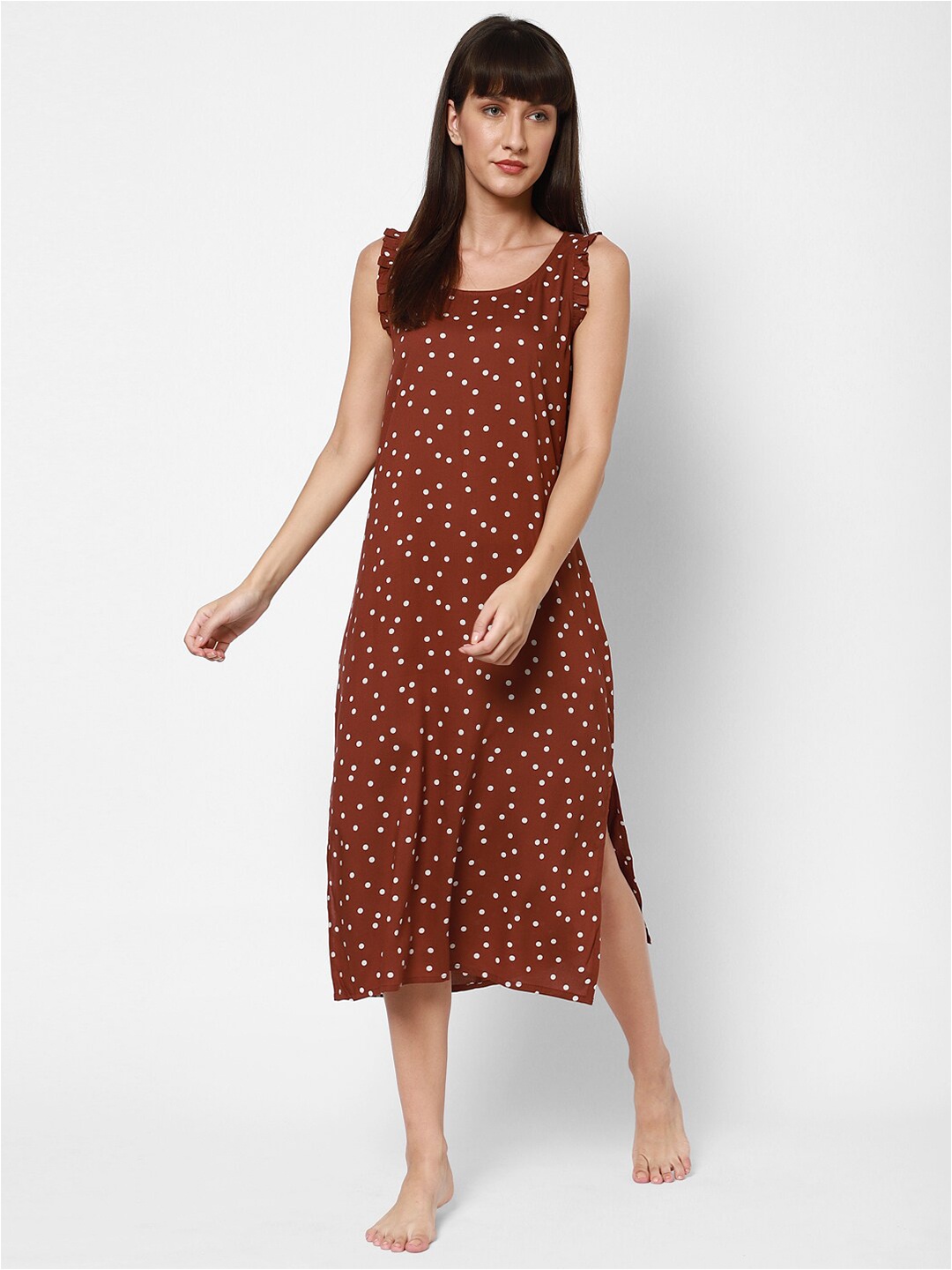 

COASTLAND Women Brown& White Printed Nightdress
