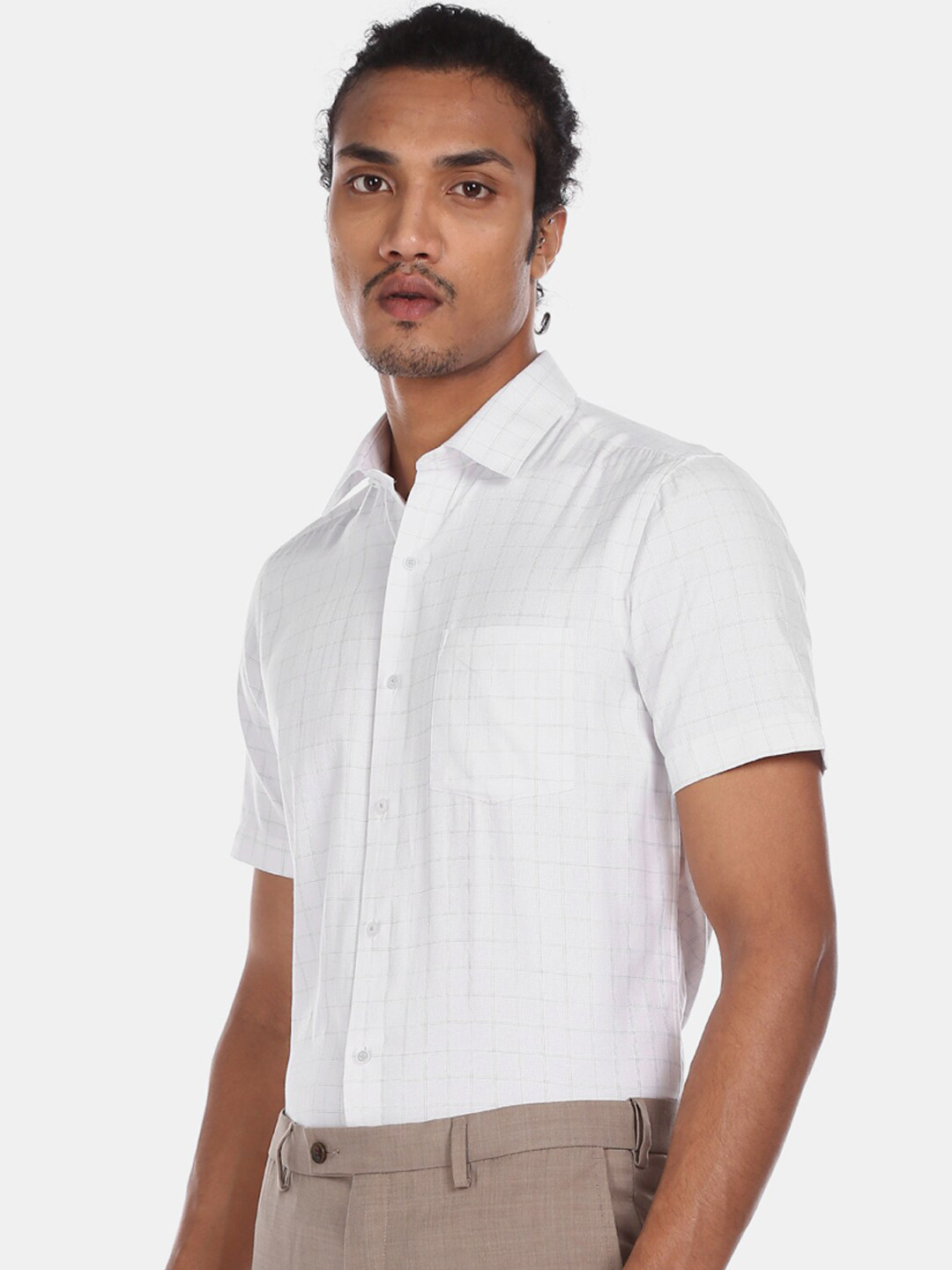 

Arrow New York Men White Windowpane Checked Casual Shirt