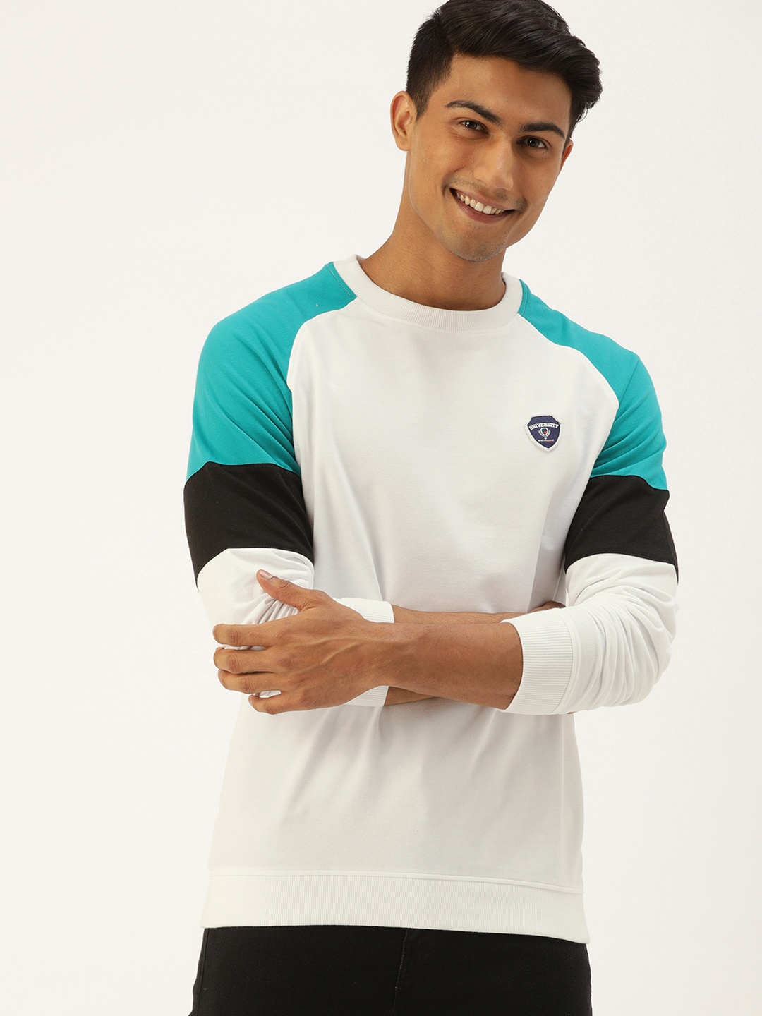 

PETER ENGLAND UNIVERSITY Men White & Blue Sweatshirt