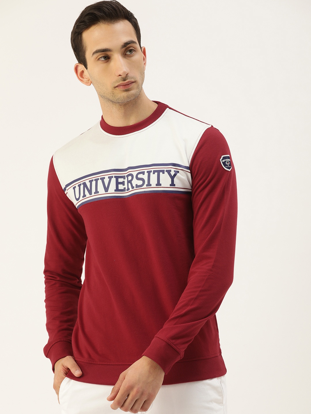 

PETER ENGLAND UNIVERSITY Men Maroon & White Printed Sweatshirt