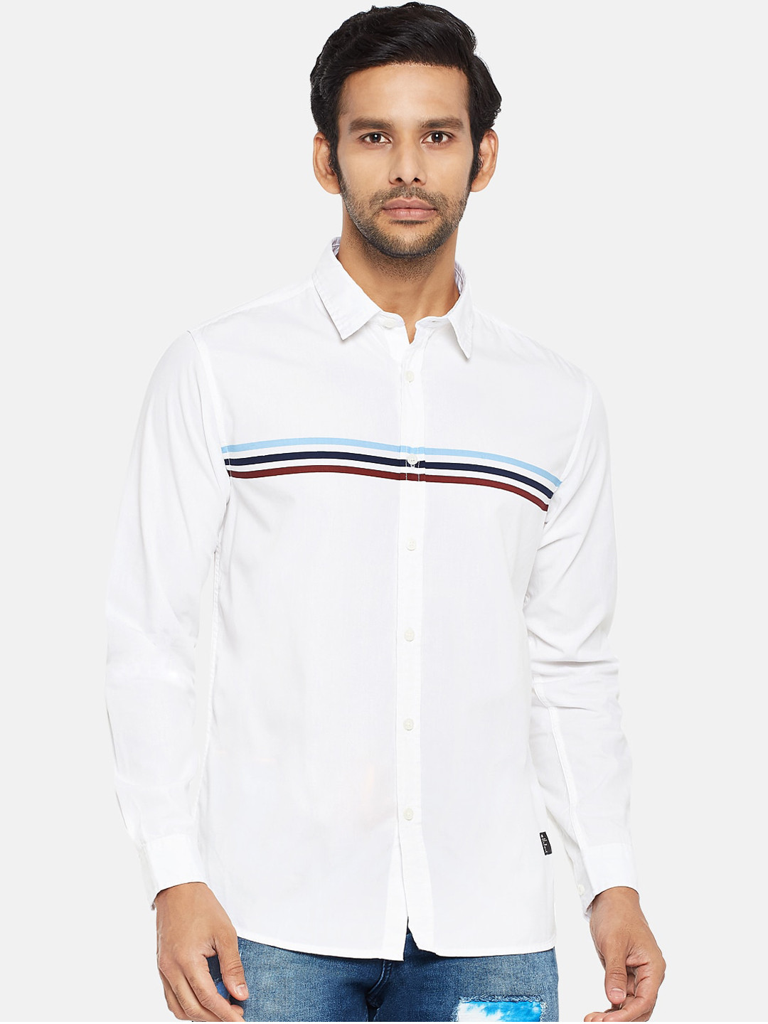 

People Men Off White Slim Fit Horizontal Stripes Casual Shirt