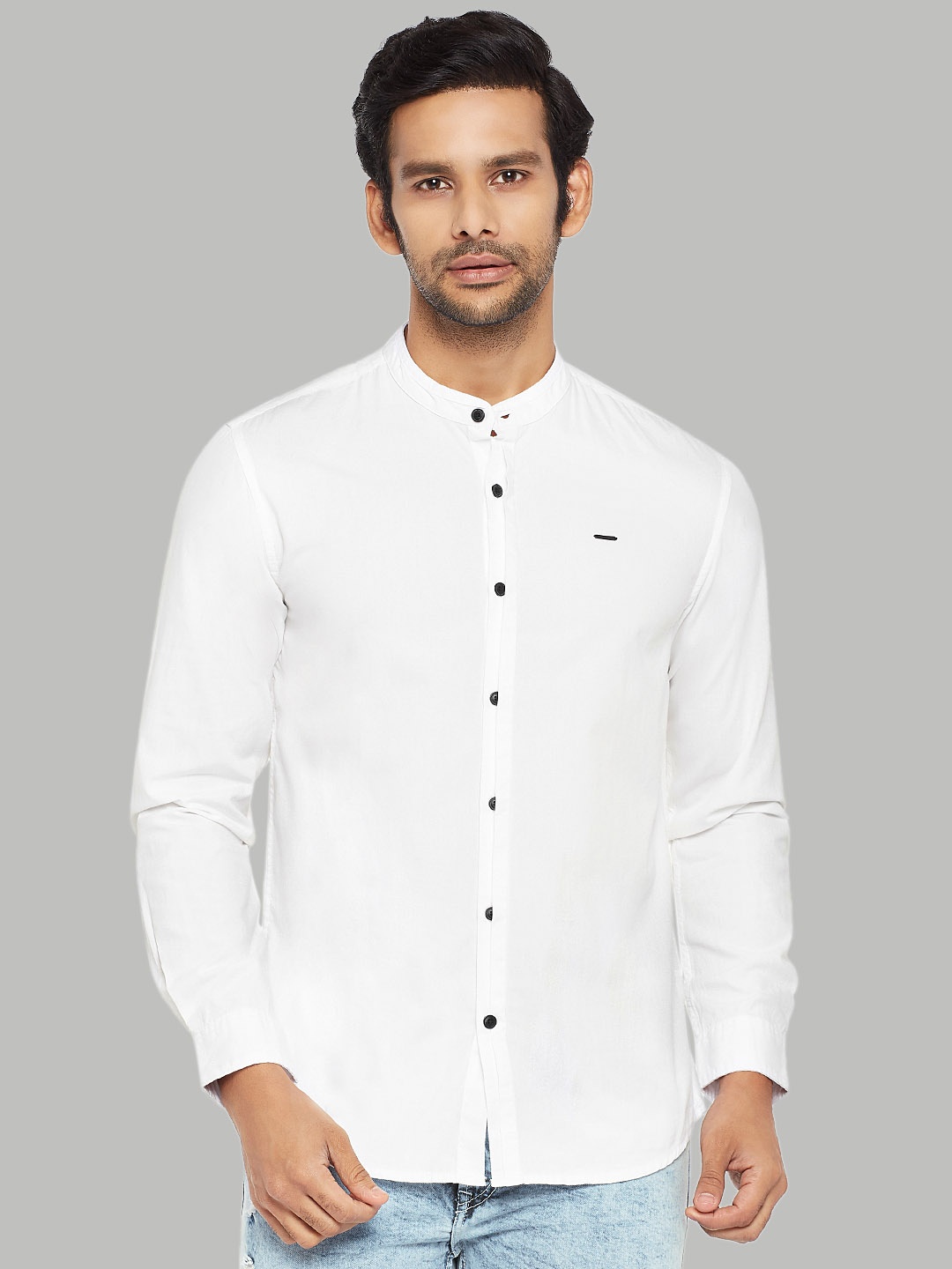 

People Men White Slim Fit Pure Cotton Casual Shirt