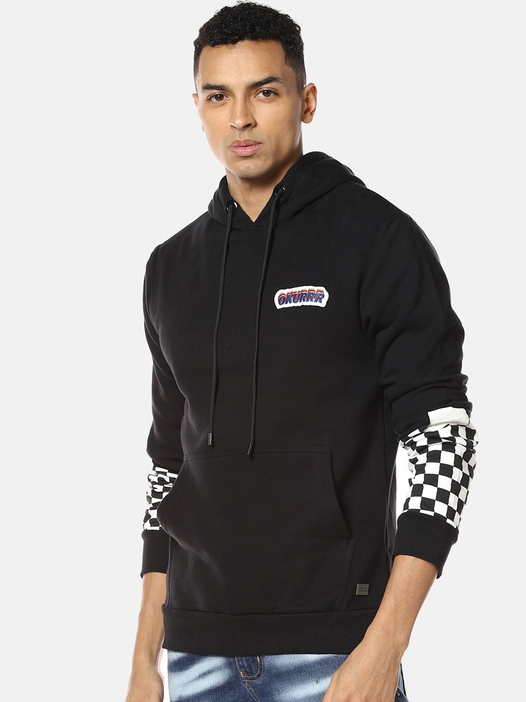 

Campus Sutra Men Black Solid Hooded Sweatshirt