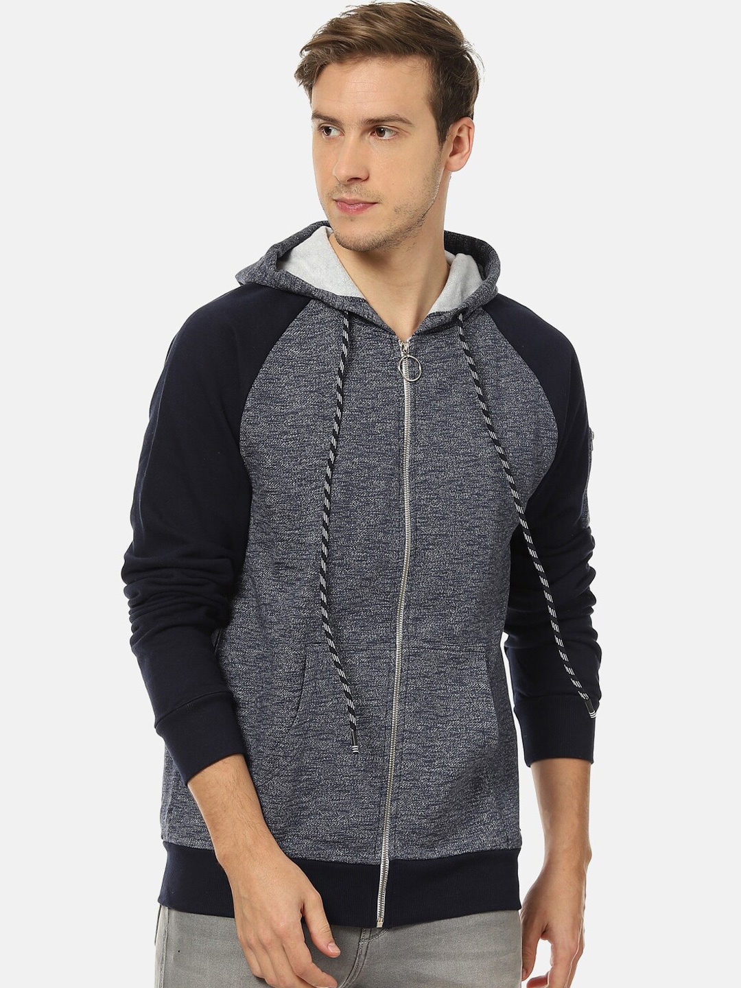 

Campus Sutra Men Blue Raglan Sleeve Hooded Sweatshirt